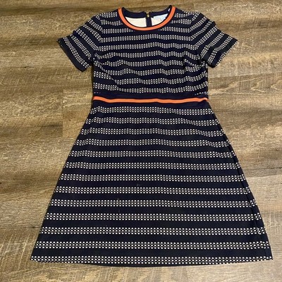 DRAPER JAMES Star Print Dress M Navy Blue Ponte A-Line Short Sleeve