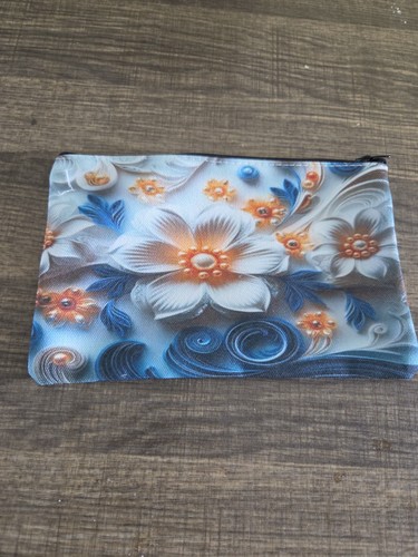 Modern Floral Makeup Bag Blue And White - Picture 1 of 4