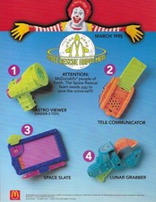 McDONALD'S 1995 SPACE RESCUE HAPPY MEAL COLOR PROMOTION SHEET 8 1/2" X 11"