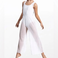 WEISSMAN Dance Costume white Cowl Drape Power Mesh Jumpsuit SM12126 SA adult