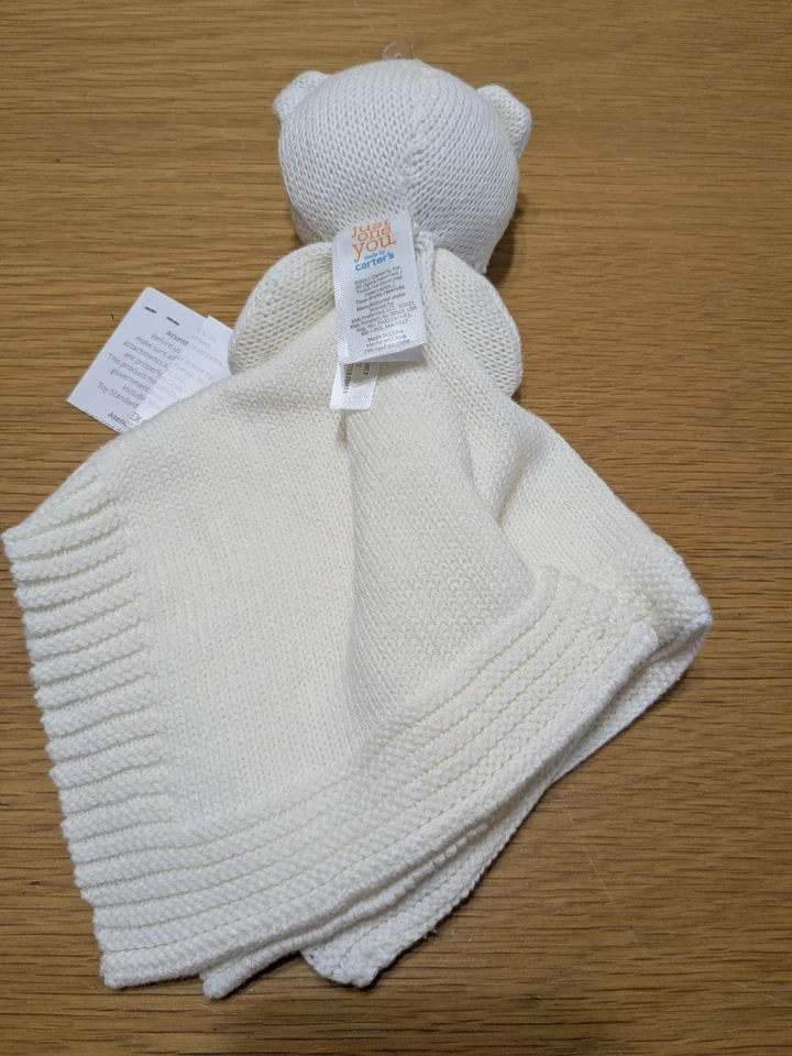 Manta de seguridad para bebé Carters Just One You Knit Bear Lovey crema blanca felpa nueva con etiquetas Foto 4 de 4