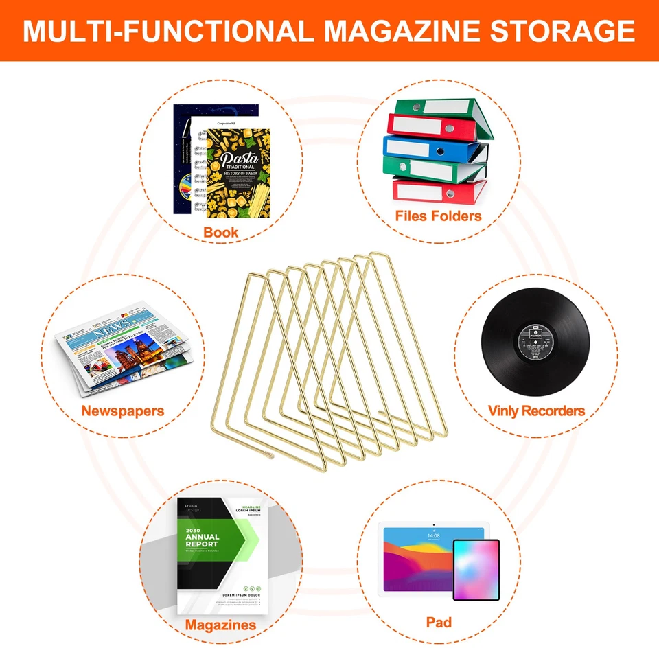 Suporte de arquivo de mesa triangular 7 slots, 1 peça, tom dourado, 1,26 x 6,69 x 7,09" - Imagem 4 de 4