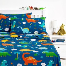 - Dinosaur Bed Sheets for Boys, 100 Cotton, 4-Piece Sheet Set , Cute Colorfu...