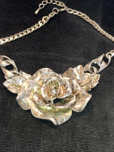 Heavy Silver Over Copper Rose & Ribbons 20” Max Statement Necklace. JWNK-rose - Picture 9 of 9