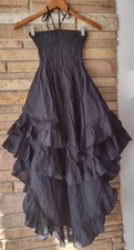 Black Halter High‑Low Ruffle Dress Shirred Boho Goth Witchcore Layered Skirt Sm