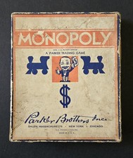Vintage Monopoly Game Box Blue 1930s Wood Tokens - NO BOARD
