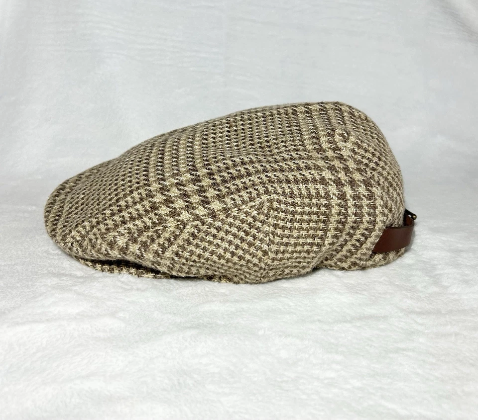 Polo Ralph Lauren 男式二手二手二手状况完好棕色/米色粗花呢司机帽,尺寸 S/M — 第 3/4 张图片