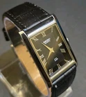 Vintage Seiko Slim Tank Mens Wristwatch Black  Dial Leather Strap