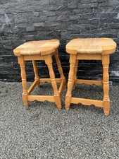 Stunning Pair Vintage Wood & Woven Rattan / Wicker Stools Breakfast Bar / Table