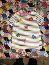 Mini Boden Girls Multicolor Striped Flower Long Sleeve T-Shirt 9-10Y
