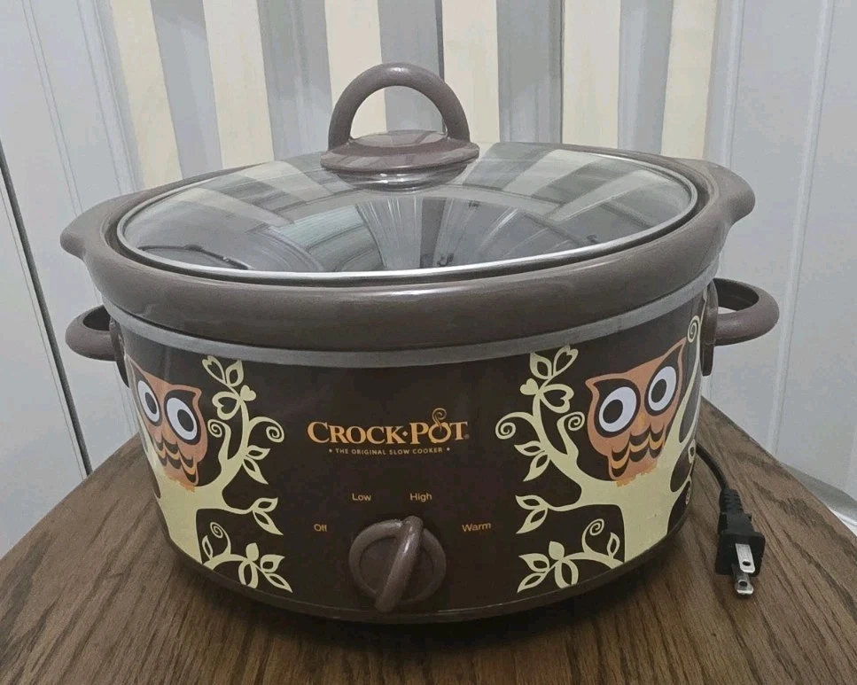 Retro Owls In Trees Crock Pot 4 Qt Slow Cooker Brown Oval - Tested