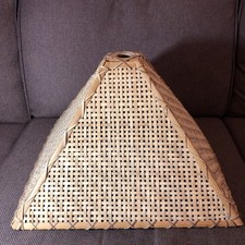 Vintage Large Woven Wicker Bamboo Dark Rattan Lamp Shade 16" Wide 11” Tall