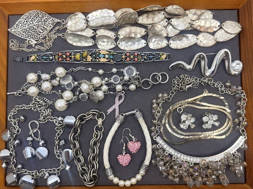 Vintage Costume Jewelry Lot - Necklace - Earrings - Bracelets Chicos Silver Tone