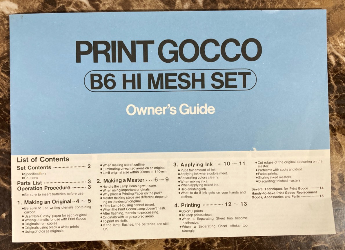 RISO Print Gocco Owners Manual B6 Hi-Mesh Set Template Design Sheets Catalog