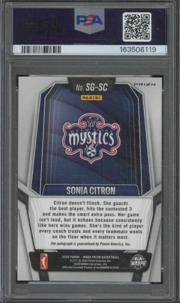 2025 Panini WNBA Prizm SONIA CITRON RC Rookie Auto Signature Silver PSA 10 JA105 view 2