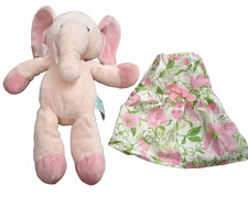 Russ Pink 13" Elephant Plush Stuffed Baby Toy Tender Rattles w Floral Dress EUC