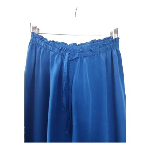 Pantalone Moda International 100% seta lounge blu taglia small leggero gamba larga - Foto 7 di 11