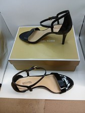NWB Michael Kors Simone Patent Leather Mid Sandal Heel in Black Size 8.5