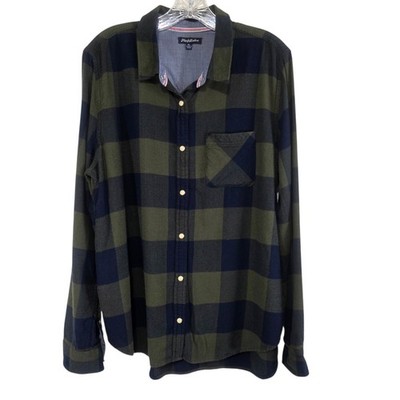 Flag & Anthem Pearl Snap Green Blue Buffalo Plaid Flannel Button Up Shirt XL