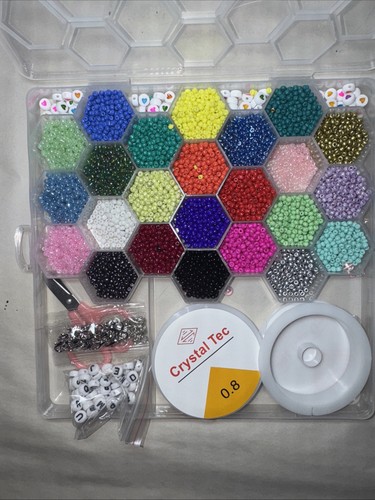 Bead Bracelet Making Kit – Multicolor Beads, Letters, Elastic String, Tools