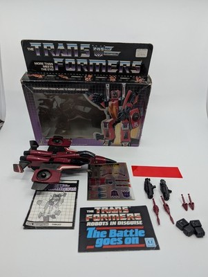 Vintage G1 Transformers Thrust Complete with Box, Instructions, Unused Stickers