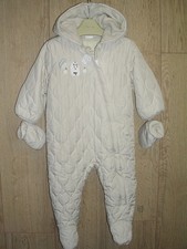 Next Boys Beige Teddy Fleece Lined Snow Pram Suit Snowsuit Age 9-12 Months