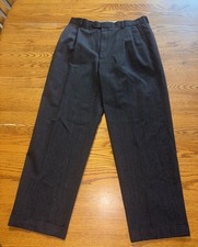 Joseph  Feiss Mens Dress Pants 34x30 Dark Gray 2 Pleat Cuffed Poly-Wool Blend