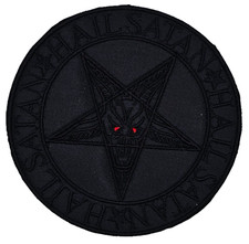 HAIL SATAN PENTAGRAM BLACK circle border EMBROIDERED PATCH