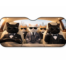 Funny Cool Cats in Suits Car Sunshade Cat Lovers Windshield Sun Shade Cover