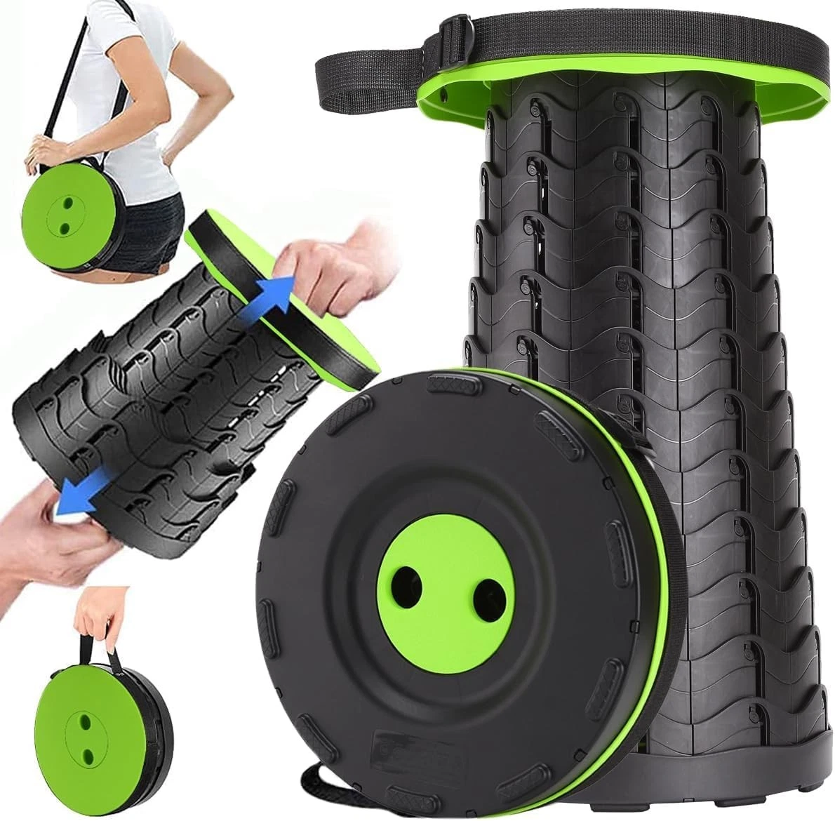 Green collapsible camping stool variation