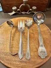 Misc. Set of 4 Stainless and Silver Plated Serving Utensils - As Is