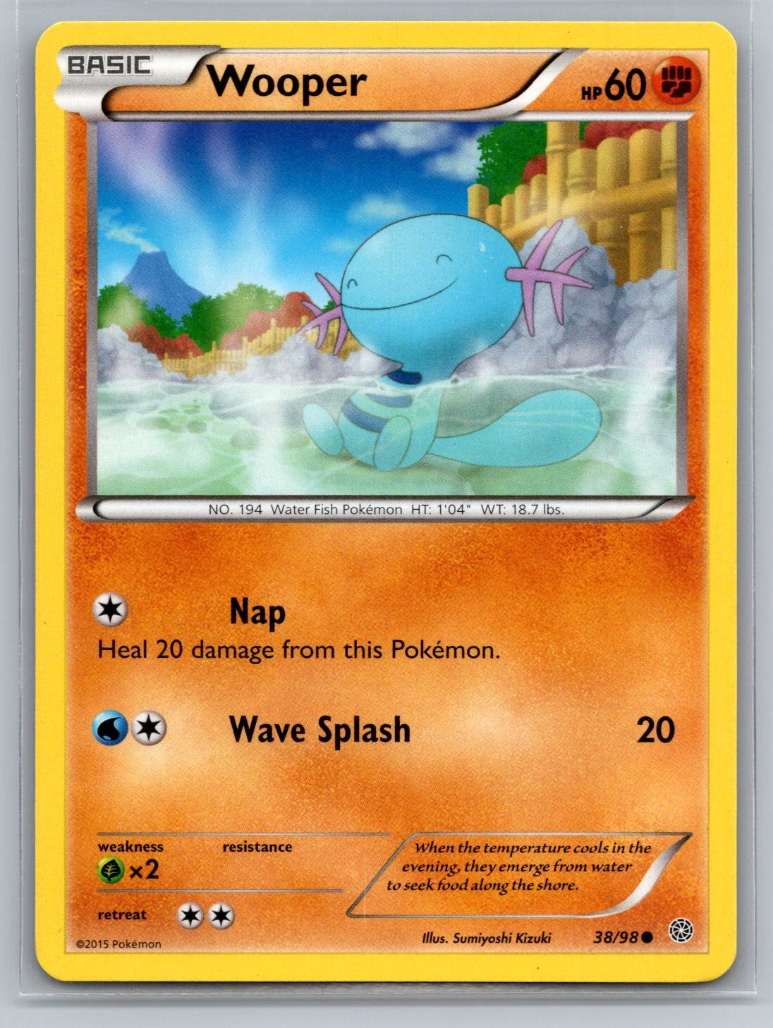 2015 Pokemon Wooper 38/98 Common Ancient Origins LP Cute card!