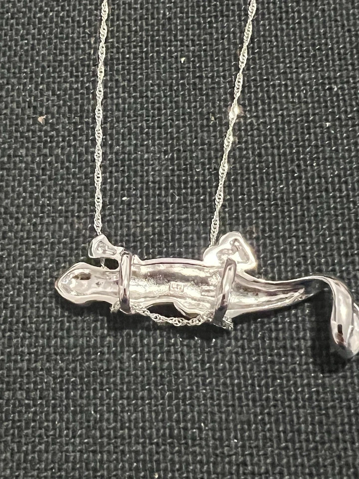 Collar Cadena Brillante 16” Colgante Gecko Lagarto Chapado en Plata 1 1/4 “x 1/2” Foto 3 de 4