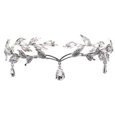 Elegant Rhinestone Leaf Wedding Silver Tiaras and Crowns Crystal Pendent Tiara H