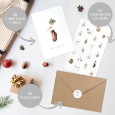 Beautiful Modern Rustic Christmas Cards Set of 20 - Incl. Bulk Envelopes, Matchi