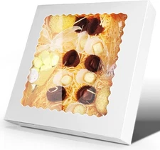 15-Pack 10x10x2.5 Inch Auto-Popup Bakery Boxes with Window - White Food-Safe Pas