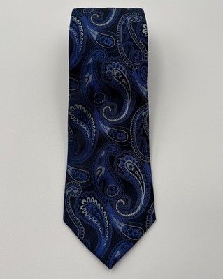 Bugatchi Men's Silk Tie Blue Silver Paisley Made in Italy Designer Luxury 3.5''