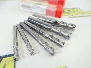 6 NICE! ASSORTED ACCUPRO SOLID CARBIDE 3 FLUTE END MILLS 3/16" 1/4" & 3/8"