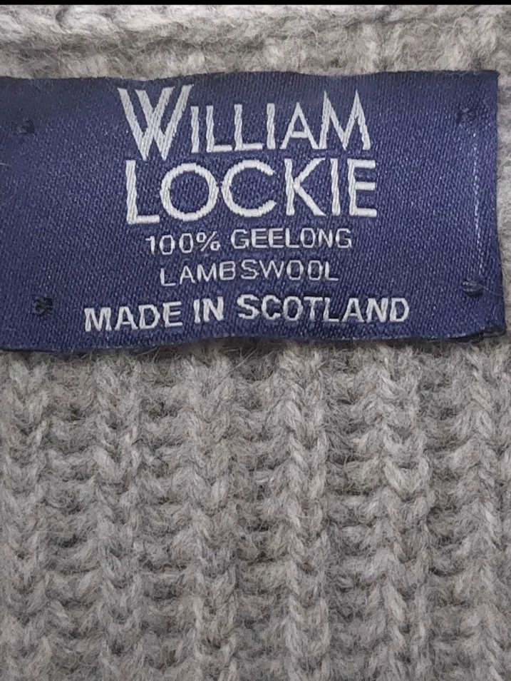 Cárdigan William Lockie cuello chal 46 XXL gris 100 % lana de cordero geelong