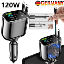 120W 5in1 Auto Ladeger&auml;t Zigarettenanz&uuml;nder USB C Adapter Einziehbares Kfz Handy