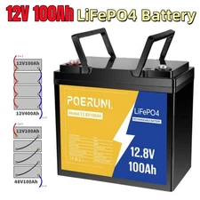 12V LiFePO4 Lithium Battery 100Ah Built-in BMS Deep Cycle for Solar RV Off-Grid