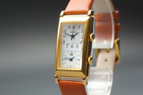 Vintage 1996 Near Mint SEIKO Noie 1EFW-5A00 Dual Time Tank Qz Ladies Watch Japan