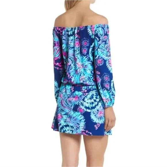 Lilly Pulitzer XL Lana Skort Romper Indigo "Gypsea Girl" Off Shoulder Dress - Image 4 of 4