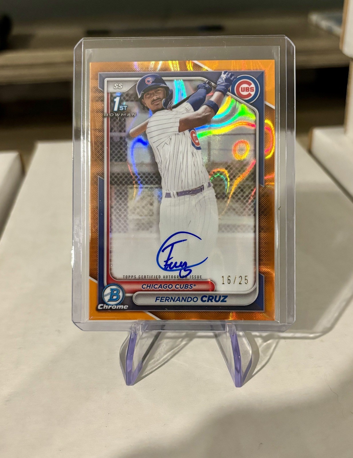 2024 Bowman Chrome 1st FERNANDO CRUZ Prospect Orange Refractor Auto /25 - Cubs