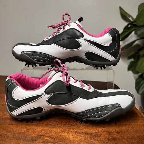 FootJoy LoPro 7.5M Womens Black White Pink Leather Golf Shoe 97061 Plastic Spike - Bild 2 von 6