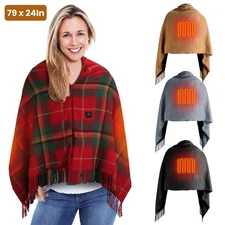 Heated Blanket Shawl w/ Zipper Electric Throw Wrap for Women Men 3 Heating Level