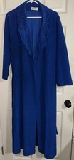 Vintage Shadowline Velour Fleece Robe Housecoat Blue Floral Size L Royal Blue