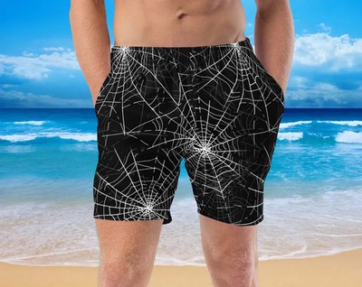 Hawaiian Shorts Men Gothic Spider Web Scary Horror Halloween