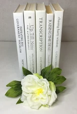 Lot of 5 Staging Books - White + Silver Font - Shades Home Office Decor Display