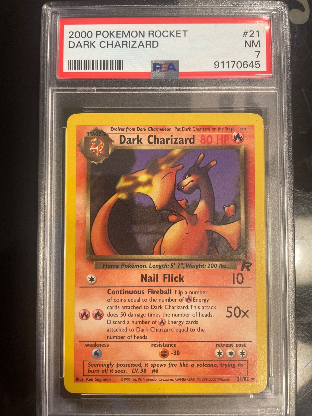 2000 POKEMON ROCKET #21 DARK CHARIZARD PSA 7 NM